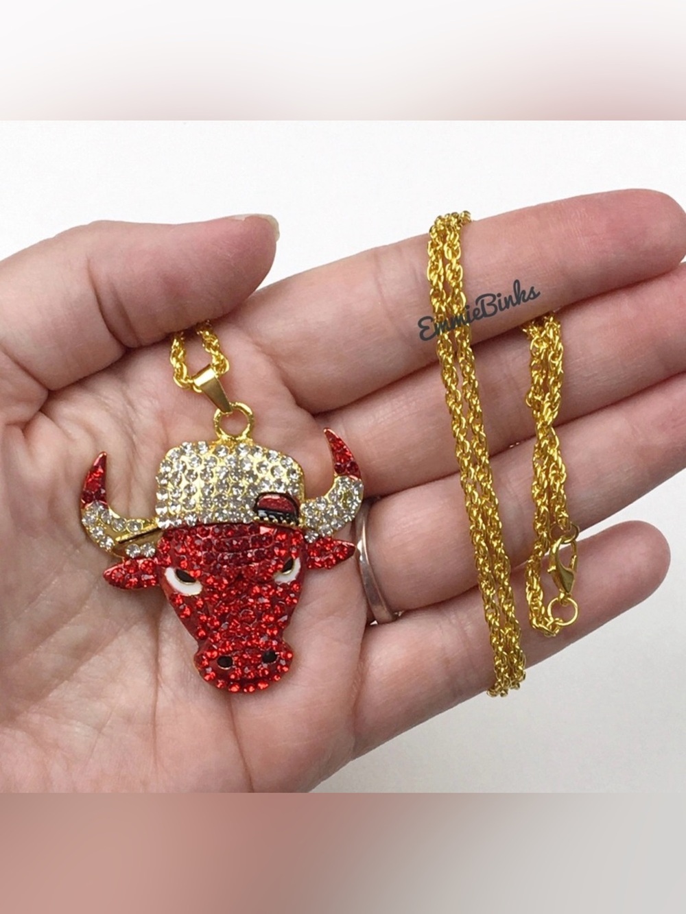 New Unisex Chicago Bulls Basketball Fandom Bling Gold Pendant Necklace